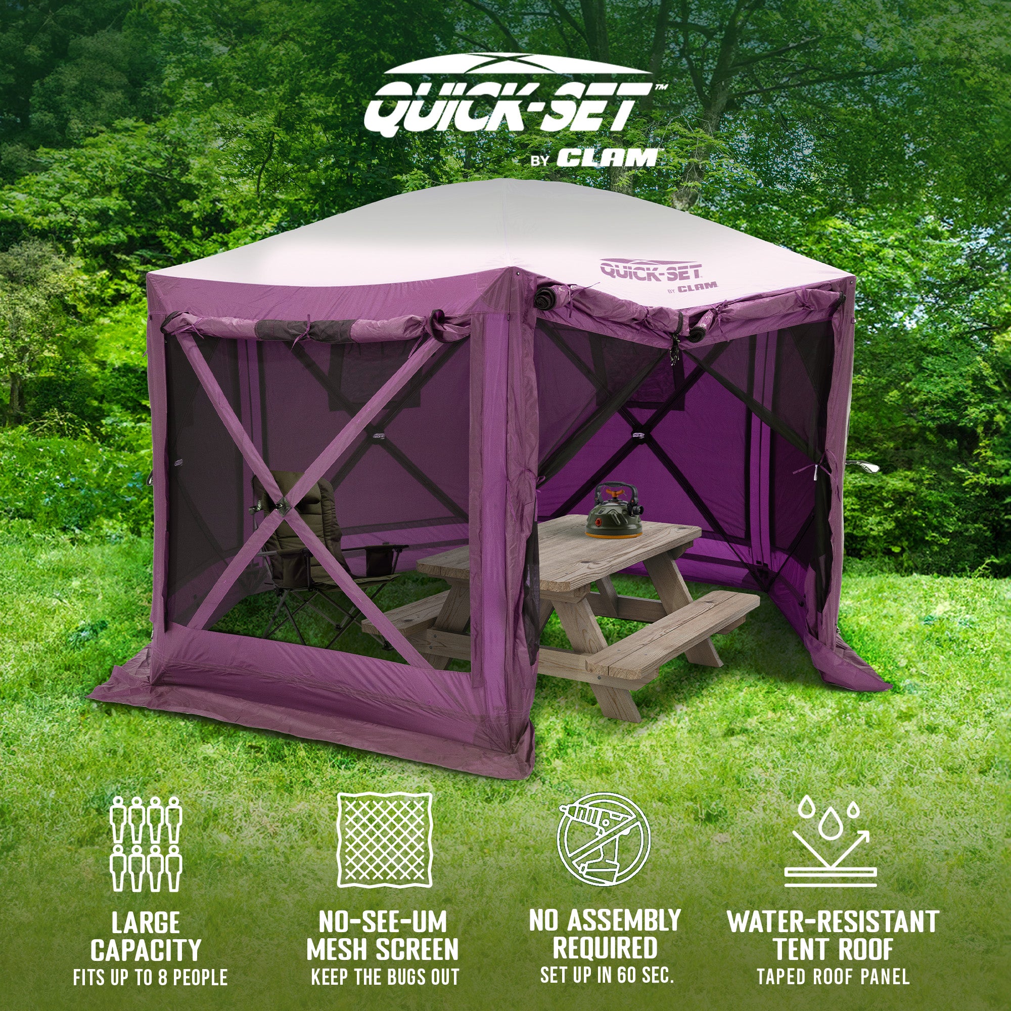 CLAM Quick-Set Pavilion 12.5 x 12.5 Ft Portable Outdoor Canopy Shelter, Plum - VMInnovations