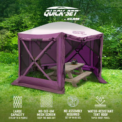 CLAM Quick-Set Pavilion 12.5 x 12.5 Ft Portable Outdoor Canopy Shelter, Plum