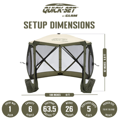 CLAM Quick-Set Venture 9x9 Ft Portable Outdoor Camping Canopy, Green/Tan (Used) - VMInnovations