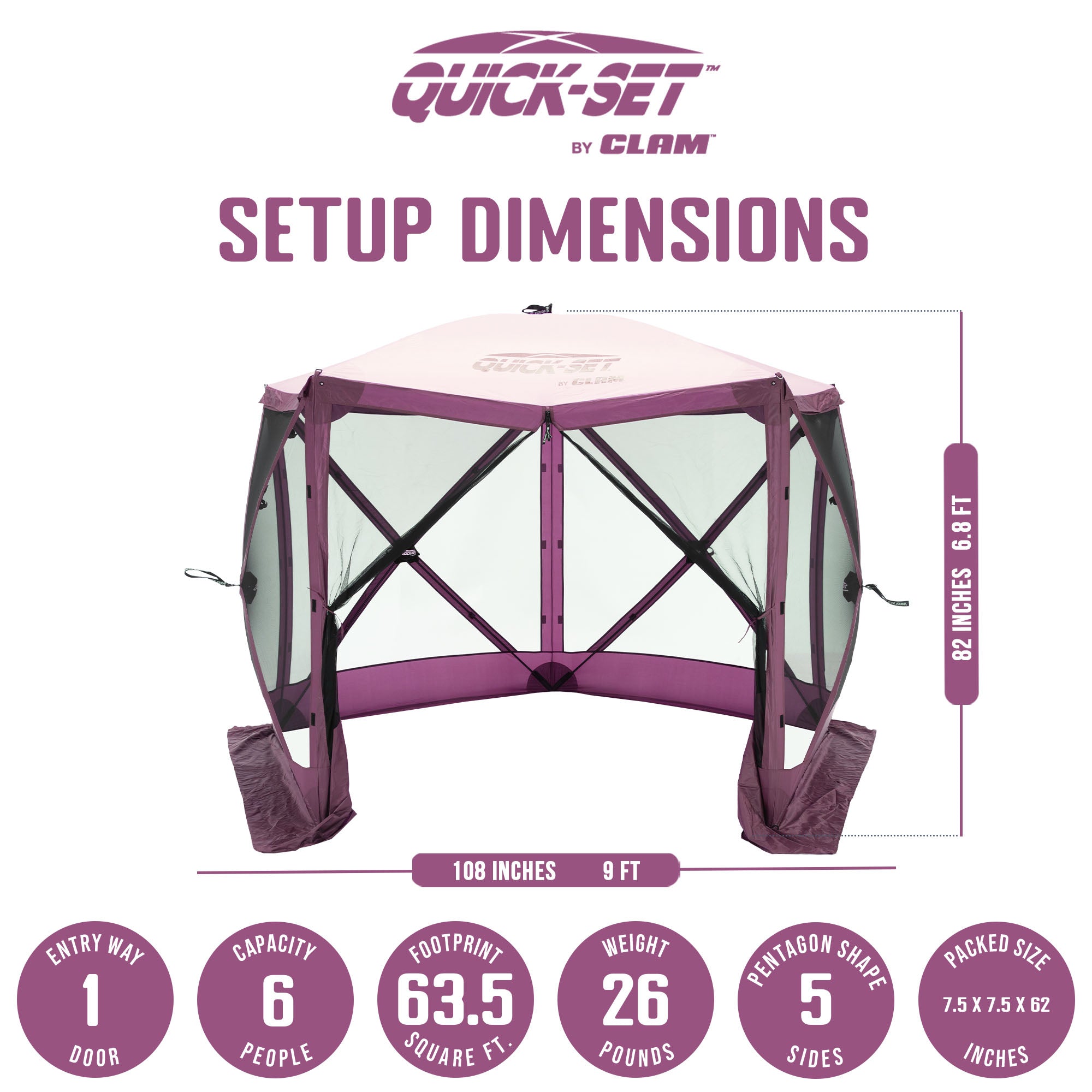 CLAM Quick-Set Venture 9x9 Ft Portable Outdoor Camping Canopy Shelter, Plum - VMInnovations
