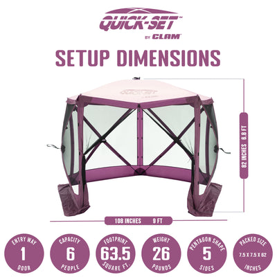 CLAM Quick-Set 9x9 Ft Portable Outdoor Camping Canopy Shelter, Plum (Used) - VMInnovations