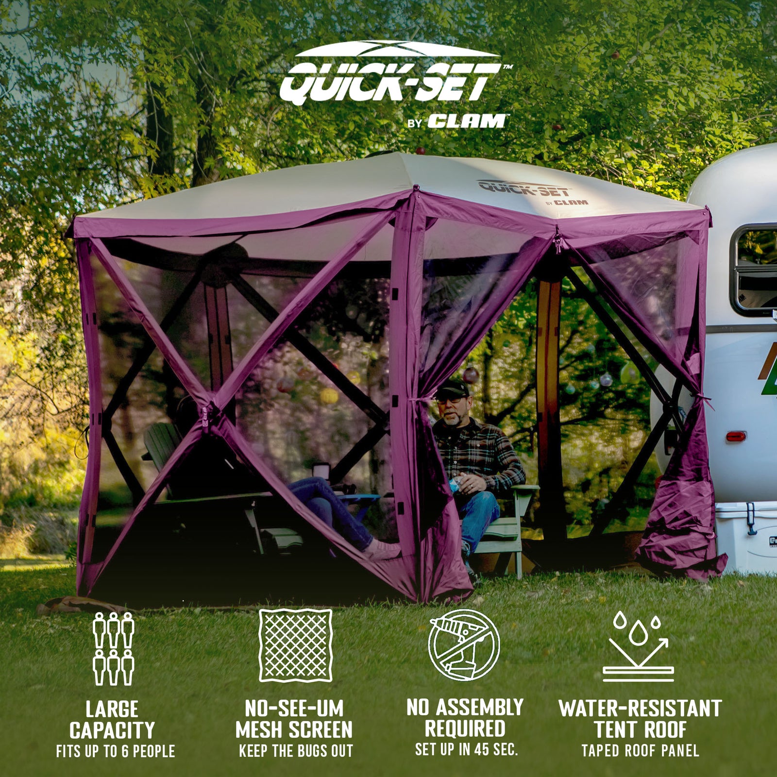 CLAM Quick-Set Venture 9x9 Ft Portable Outdoor Camping Canopy Shelter, Plum - VMInnovations