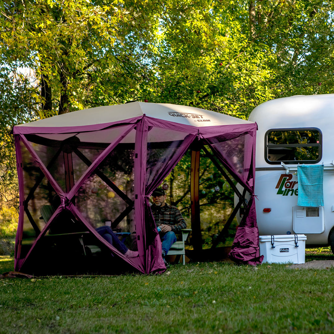 CLAM Quick-Set Venture 9x9 Ft Portable Outdoor Camping Canopy Shelter, Plum