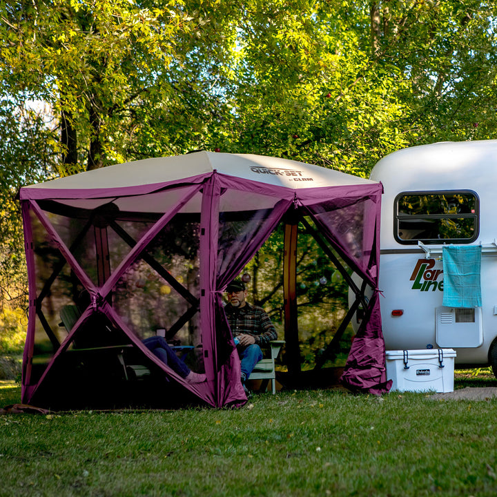CLAM Quick-Set 9x9 Ft Portable Outdoor Camping Canopy Shelter, Plum (Open Box) - VMInnovations