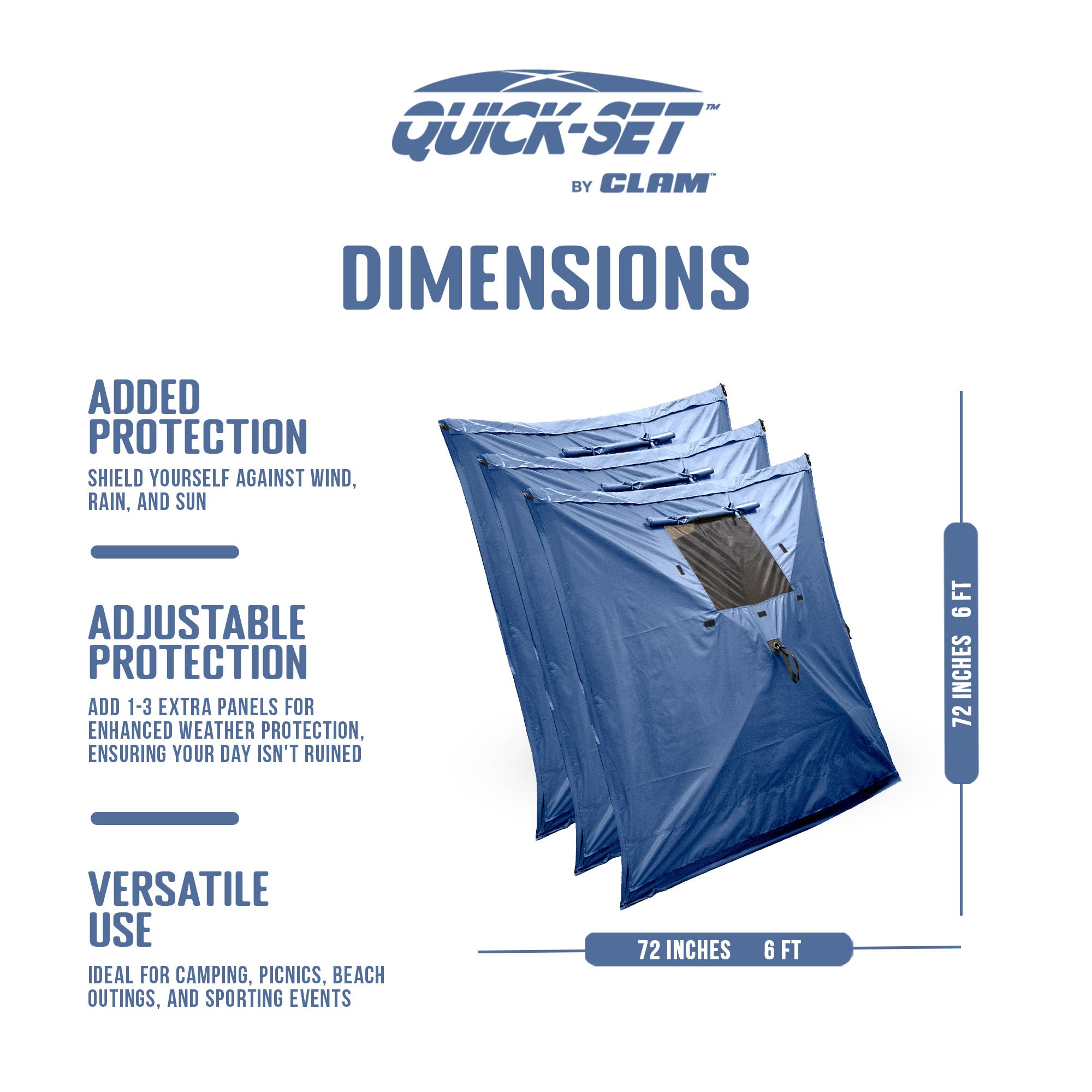 Clam Quick-Set Screen Hub Tent Wind & Sun Panels, Accessory Only, Blue (3 Pack) - VMInnovations