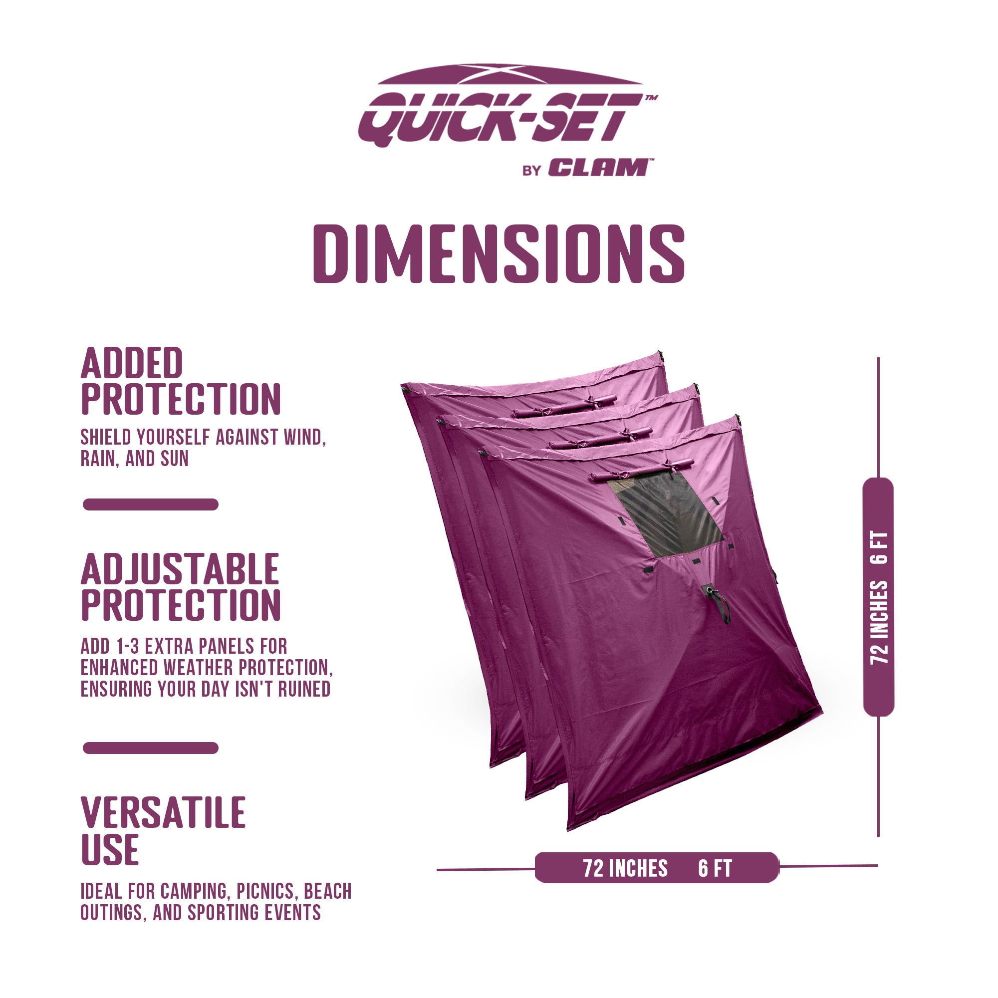 CLAM Quick-Set Screen Hub Tent Wind & Sun Panels, Accessory Only, Plum (3 Pack) - VMInnovations