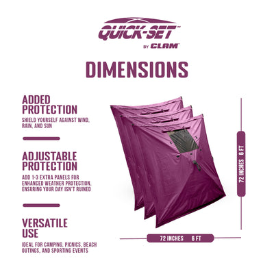CLAM Quick-Set Screen Hub Tent Wind & Sun Panels, Accessory Only, Plum (3 Pack) - VMInnovations