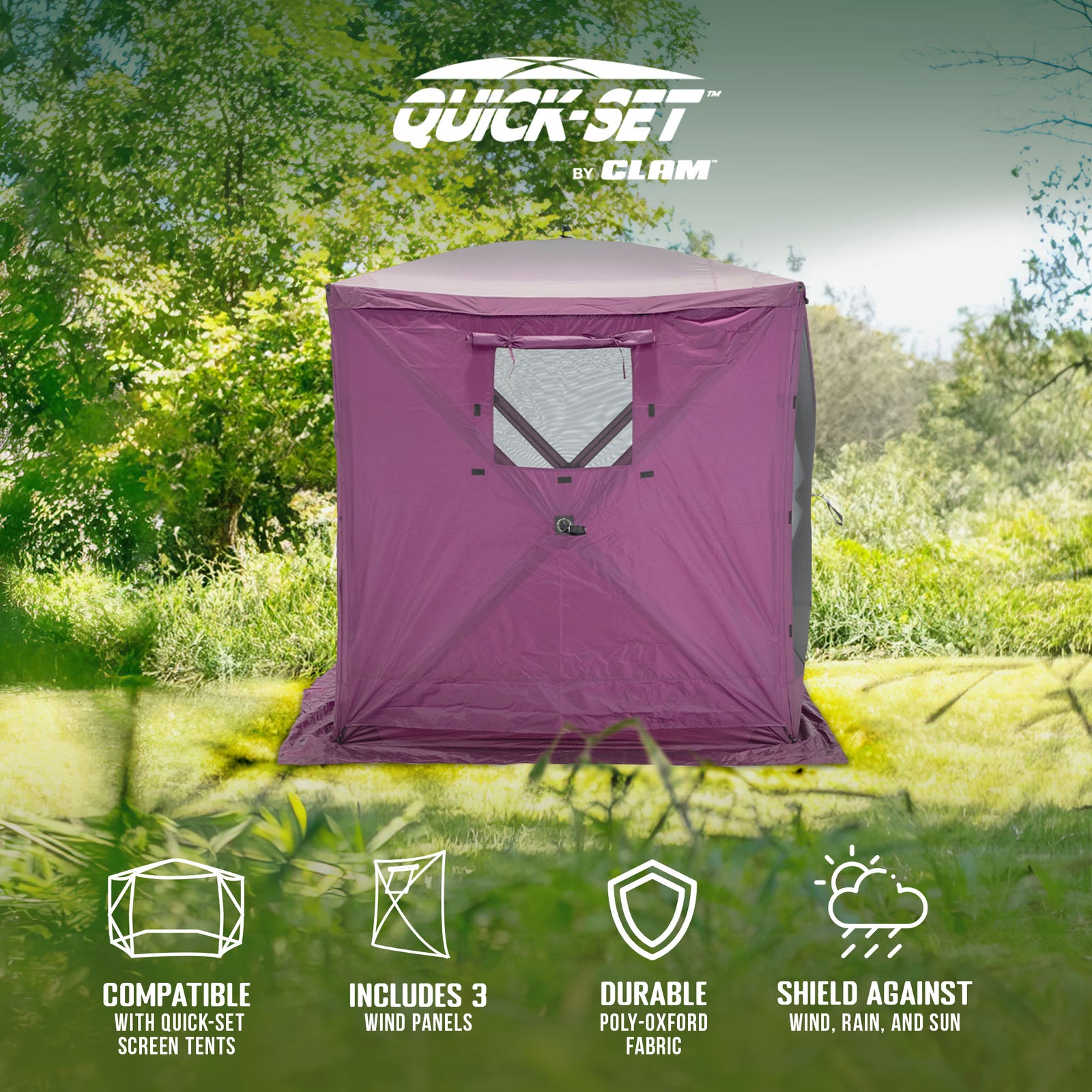 CLAM Quick-Set Screen Hub Tent Wind & Sun Panels, Accessory Only, Plum (3 Pack) - VMInnovations