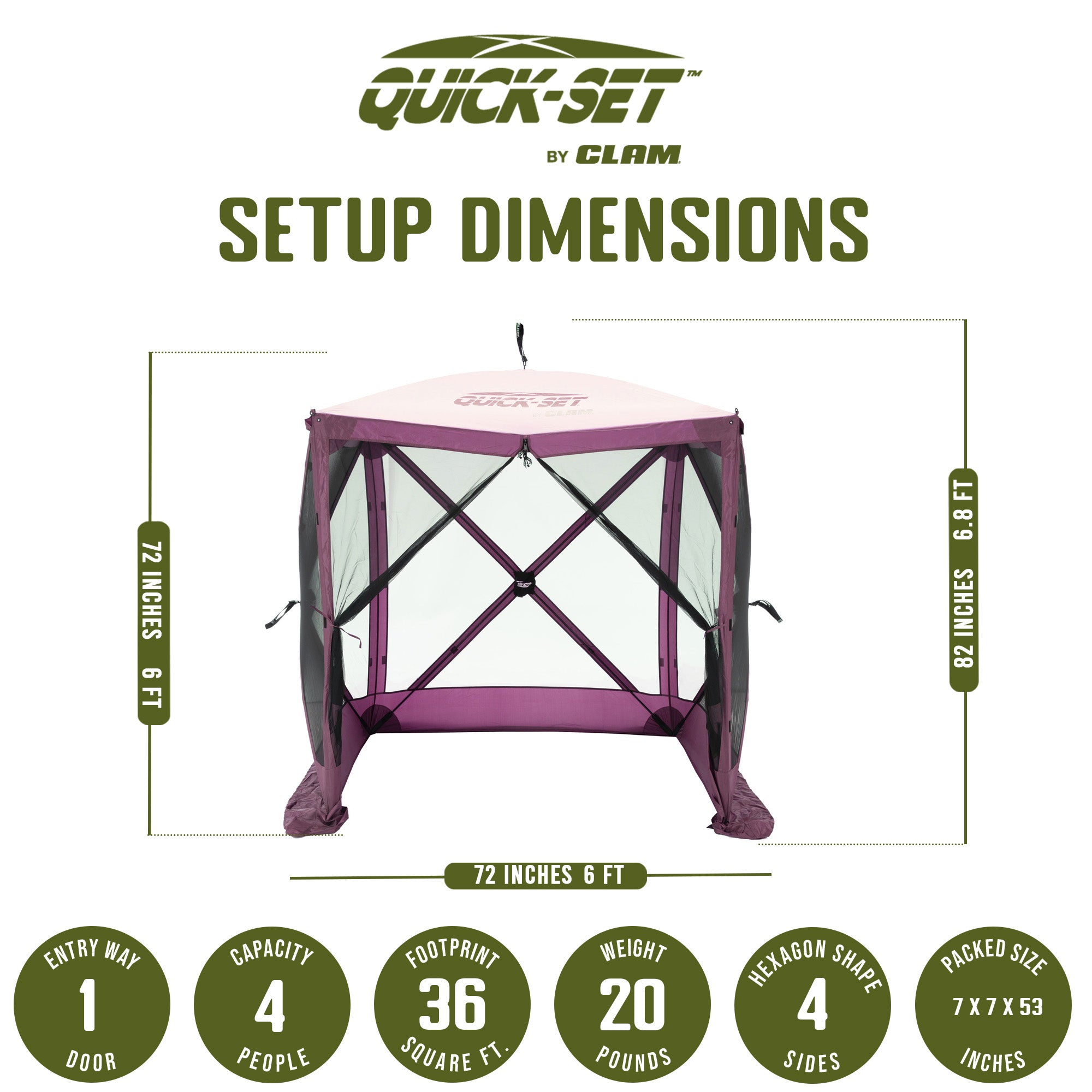 CLAM Quick Set Traveler 4 Sided Canopy+ CLAM Quick Set Screen, Plum (3 Pack) - VMInnovations
