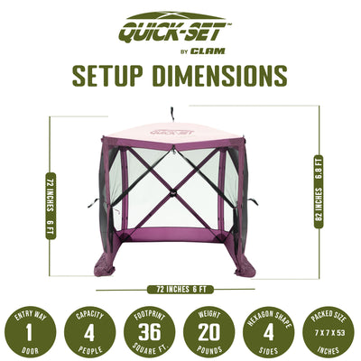 CLAM Quick Set Traveler 4 Sided Canopy+ CLAM Quick Set Screen, Plum (3 Pack) - VMInnovations