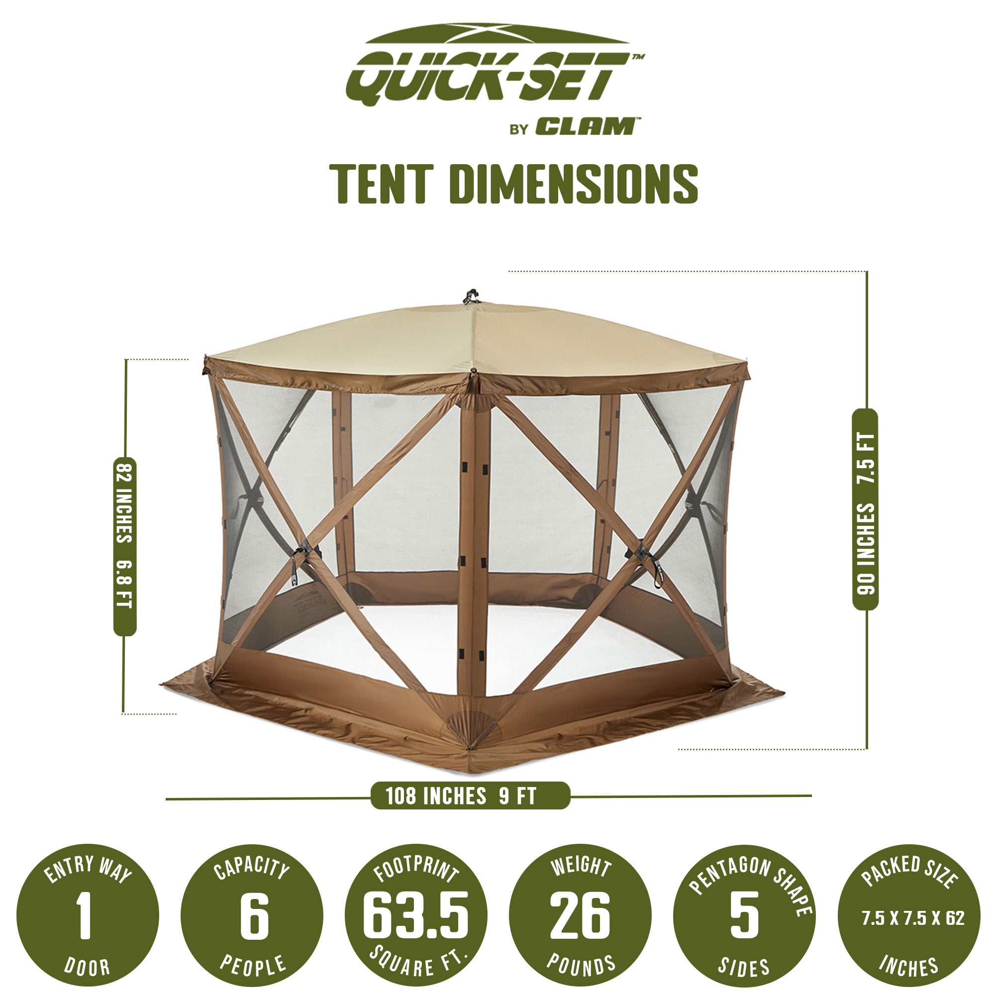 Clam Portable Outdoor Camping Canopy, Brown + Clam Quick Set Wind and Sun Panels - VMInnovations