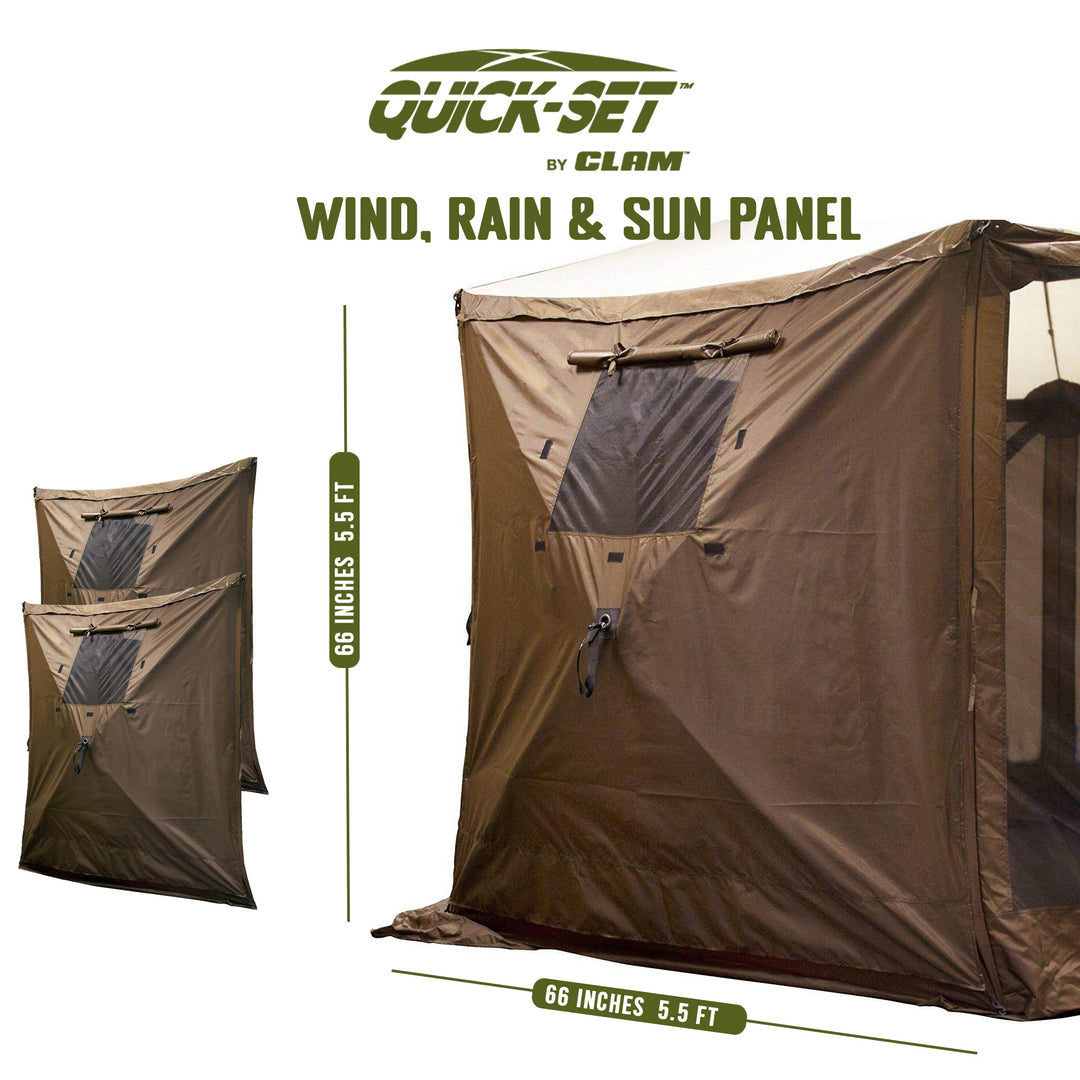 Clam Portable Outdoor Camping Canopy, Brown + Clam Quick Set Wind and Sun Panels