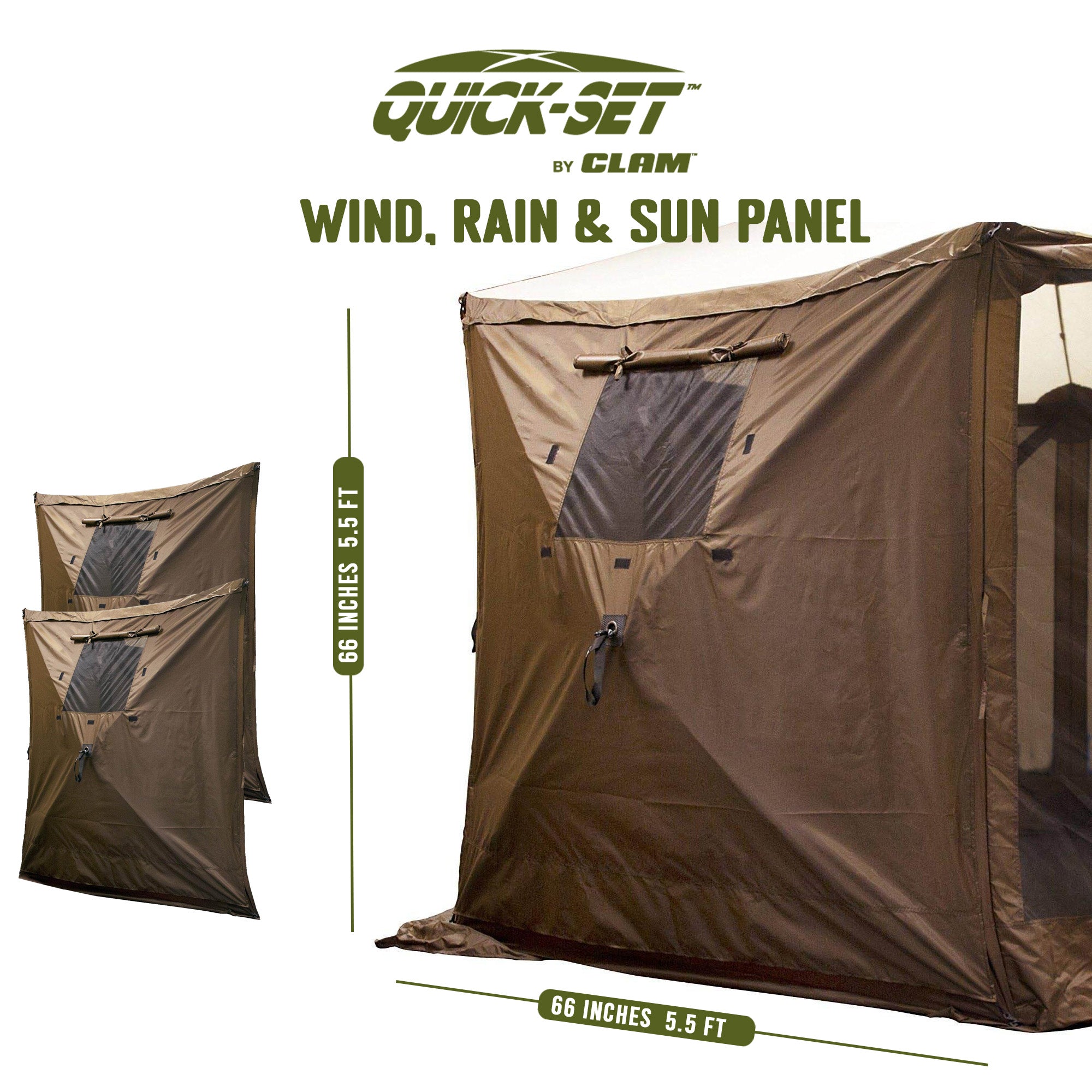 Clam Portable Outdoor Camping Canopy, Brown + Clam Quick Set Wind and Sun Panels - VMInnovations