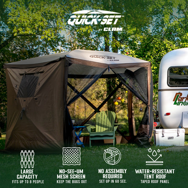 Clam Portable Outdoor Camping Canopy, Brown + Clam Quick Set Wind and Sun Panels - VMInnovations