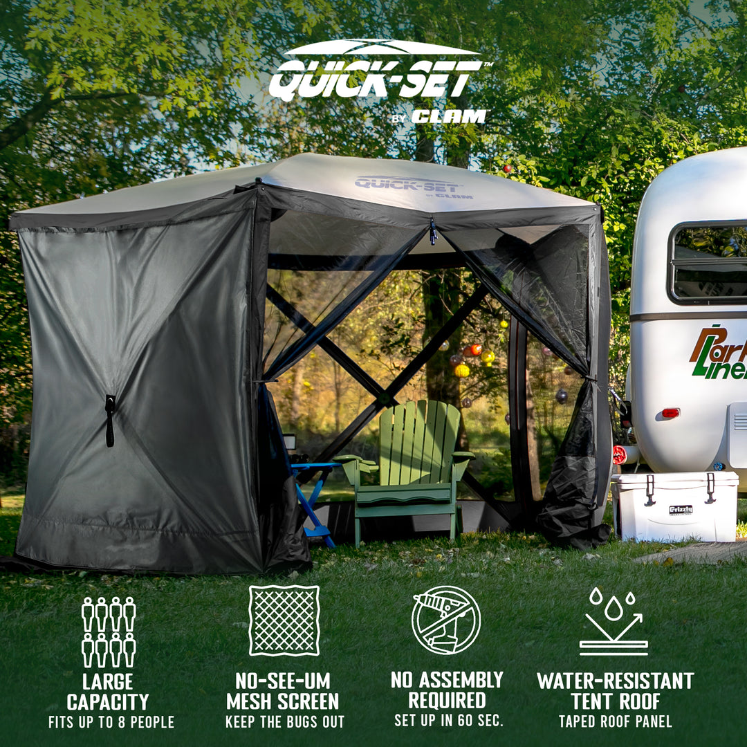 CLAM Quick Set Venture Canopy Shelter + CLAM Quick Set Screen, Gray (2 Pack) - VMInnovations