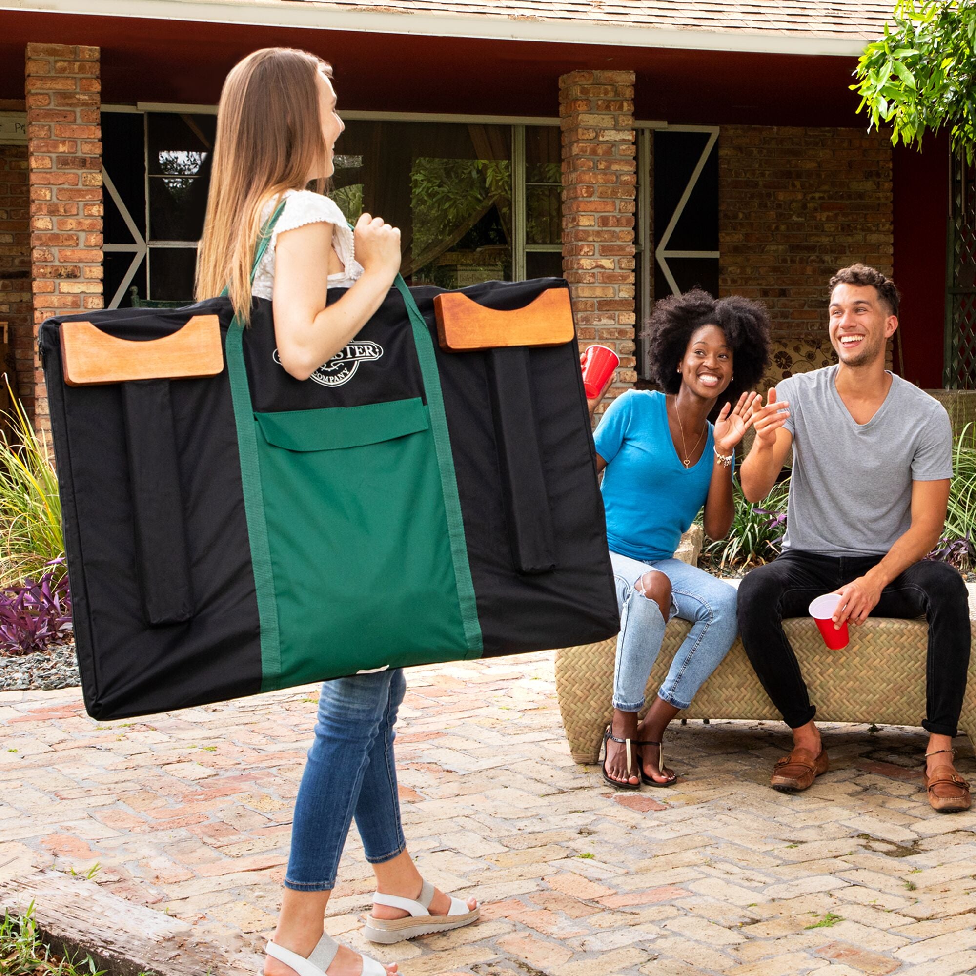 Lancaster Jumbo 4-In-A-Row Wooden Outdoor Game Set with Carry Bag (Refurbished)
