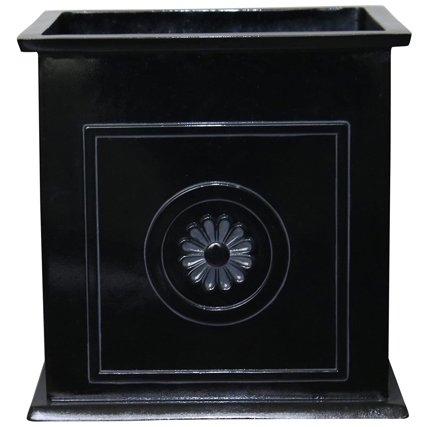 Southern Patio Colony 16 Inch Square Resin Outdoor Planter Urn, Black (Open Box)