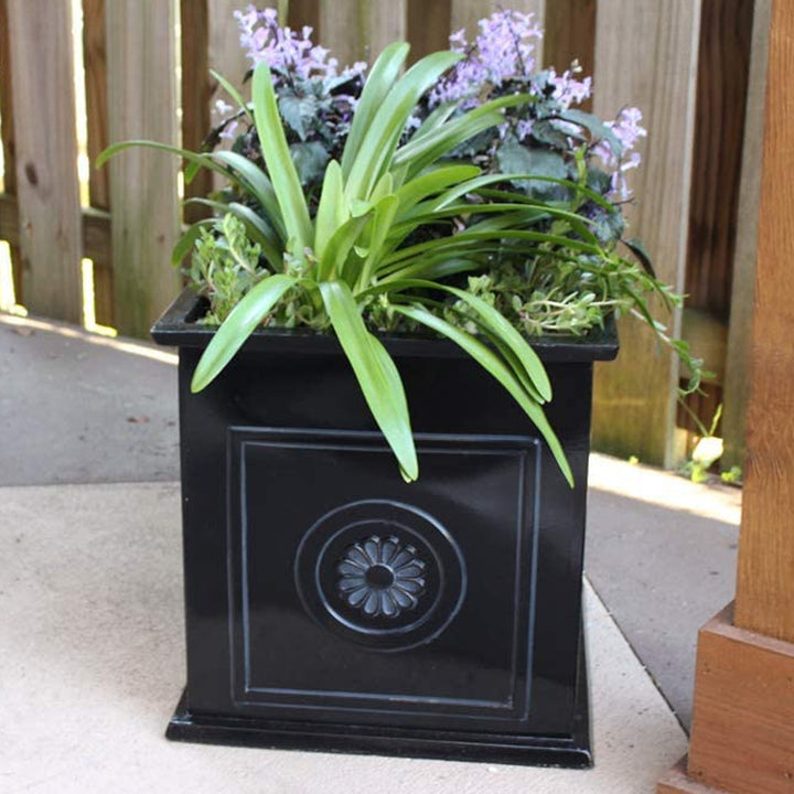 Southern Patio CMX-042426 Colony 16 Inch Square Resin Outdoor Planter Urn, Black - VMInnovations