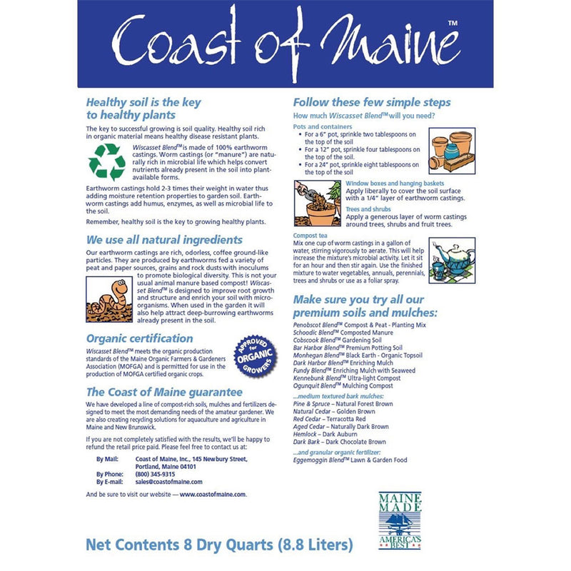 Coast of Maine Wiscasset Blend Earthworm Potting Soil, 8 Quart Bag (6 Pack)