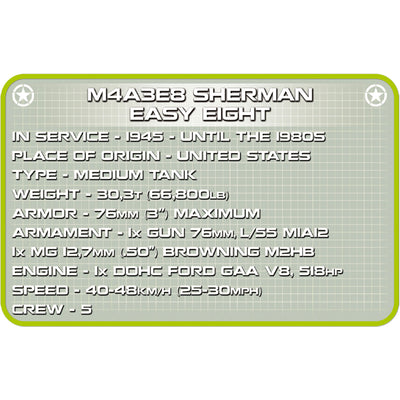 COBI Historical Collection M4A3E8 Sherman Easy Eight Building Blocks, Set #2533