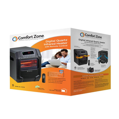 Comfort Zone Digital Infrared Quartz Space Heater w/ Remote Control (For Parts)