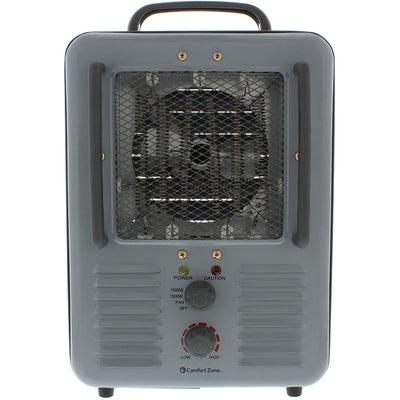 Comfort Zone Compact Electric Utility Space Heater Personal Fan, Gray (Used)