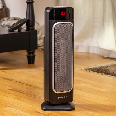 Comfort Zone Portable 23" Oscillating Digital Tower Space Heater with Remote