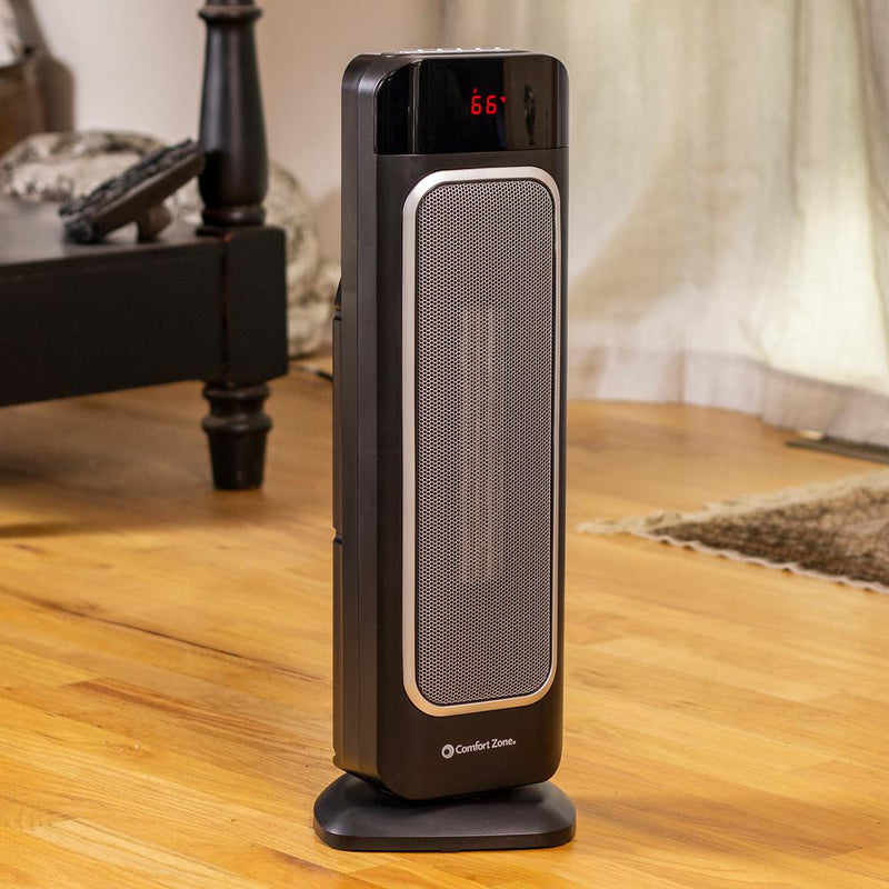 Comfort Zone Portable 23" Oscillating Digital Tower Space Heater with Remote