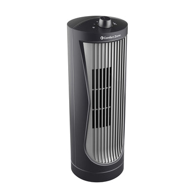 Comfort Zone 12-Inch Compact 2 Speed Oscillating Tower Fan, Black (Open Box)