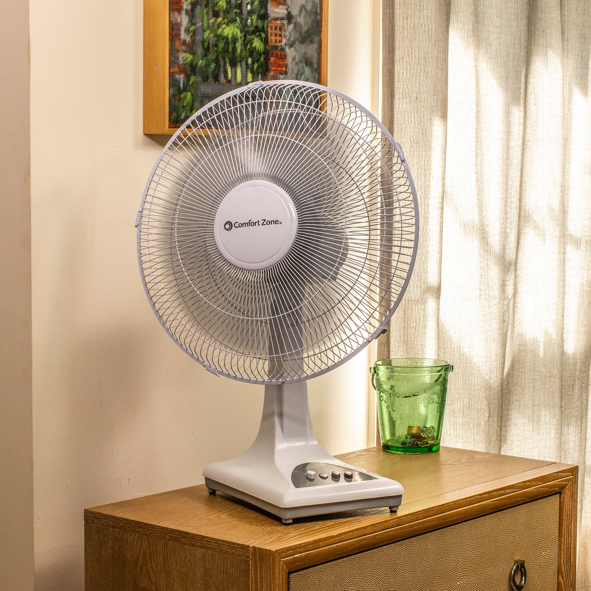 Comfort Zone 16" High-Velocity 3 Speed Oscillating Table Fan, White (Open Box)