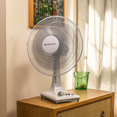 Comfort Zone 16" High-Velocity 3 Speed Oscillating Table Fan, White (Open Box)