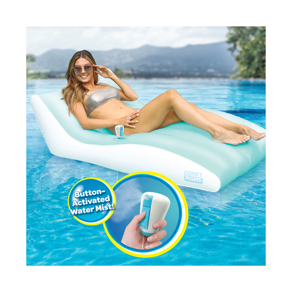 Comfy Floats Misting Chaise Lounger Inflatable Float for Water, Aqua (Open Box)