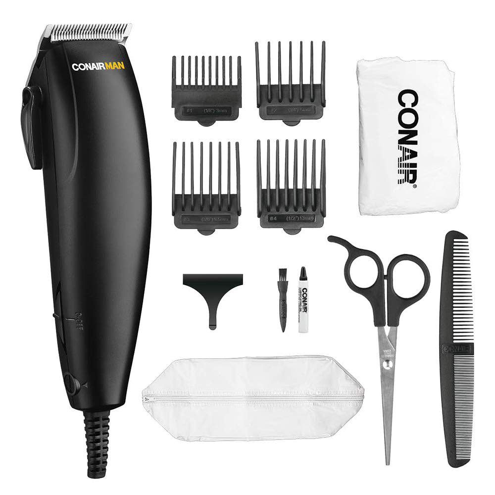Conair 12 Piece Corded Hair Cutting Clipper Trimmer Set with 4 Guides (Open Box)