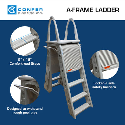 Confer Plastics Roll-Guard Adjustable A-Frame Pool Ladder, Warm Gray (Used) - VMInnovations