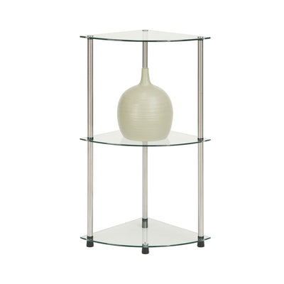Convenience Concepts Designs2Go Glass 3 Tier Corner Shelf Accent Table(Open Box)