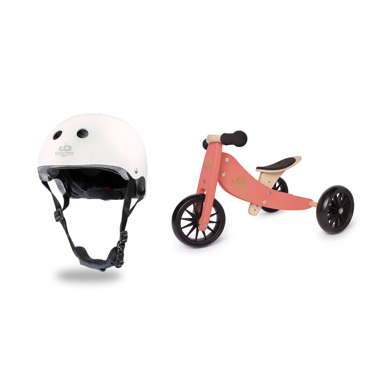 Kinderfeets White Adjustable Kids Helmet Bundle w/ Coral Balance Trike Tricycle