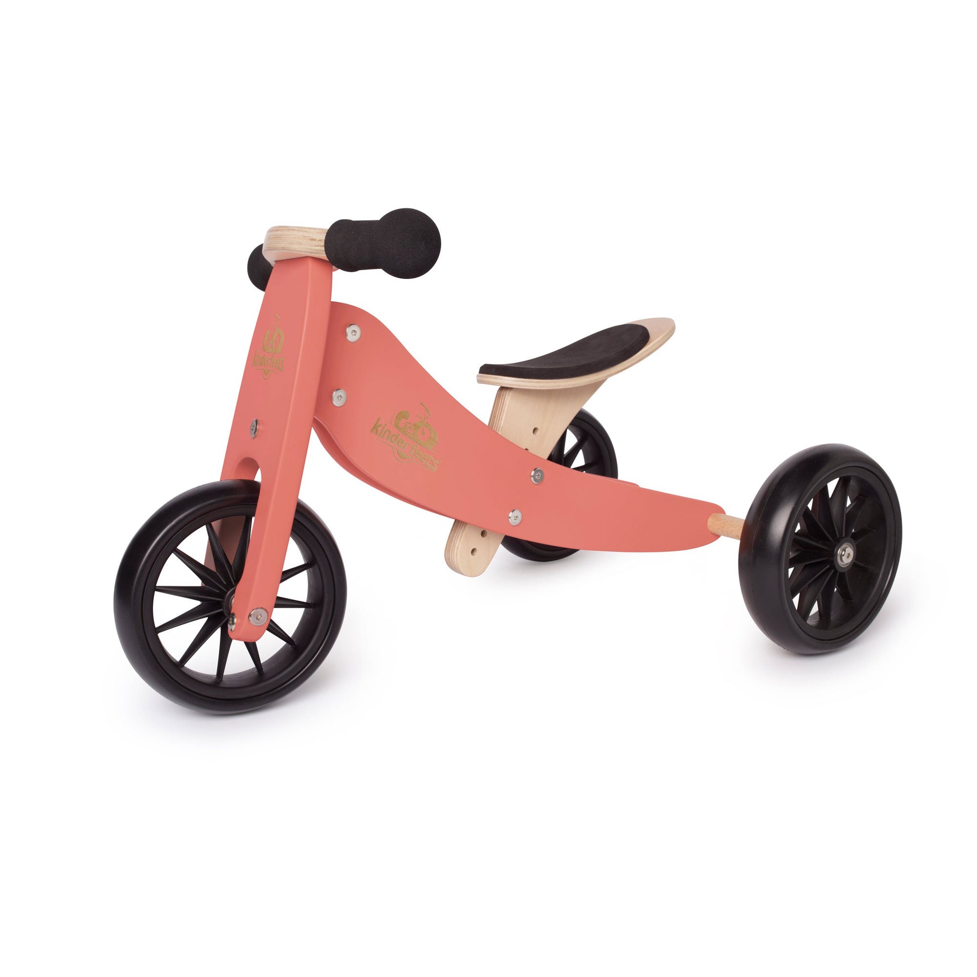 Kinderfeets Tiny Tot Toddler 2-in-1 Balance Bike and Tricycle, Burn Coral - VMInnovations