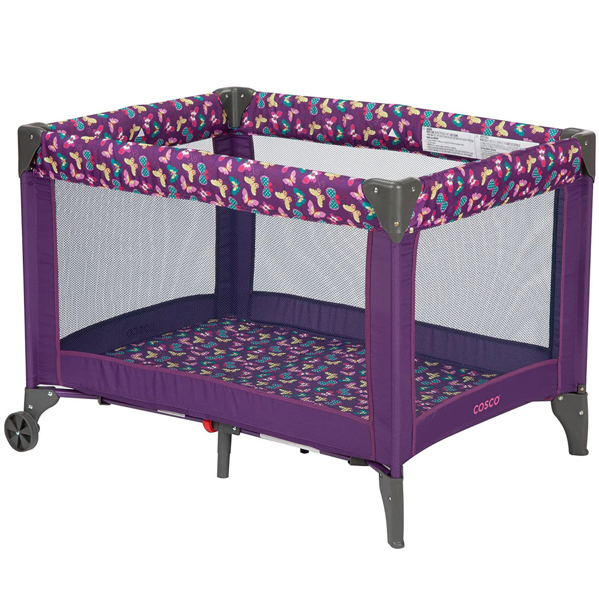 Cosco Funsport Portable Compact Baby Toddler Play Yard w/Wheels, Butterfly Twirl