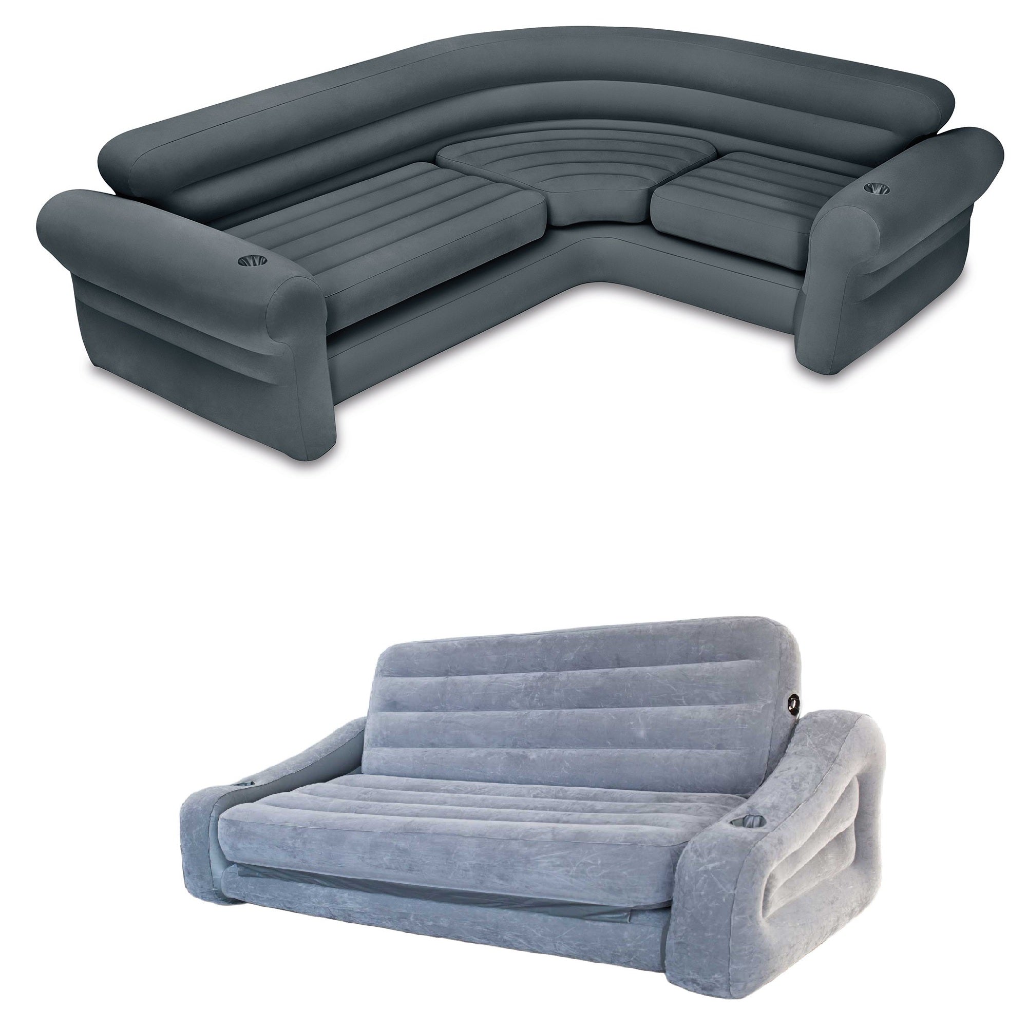 Intex Inflatable Corner Couch, Gray & Intex Inflatable Pull Out Sofa Couch, Gray - VMInnovations