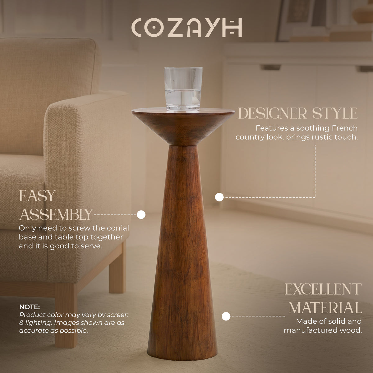 COZAYH Pedestal Tall Round Martini Table for Living Rooms or Bedrooms (Open Box) - VMInnovations