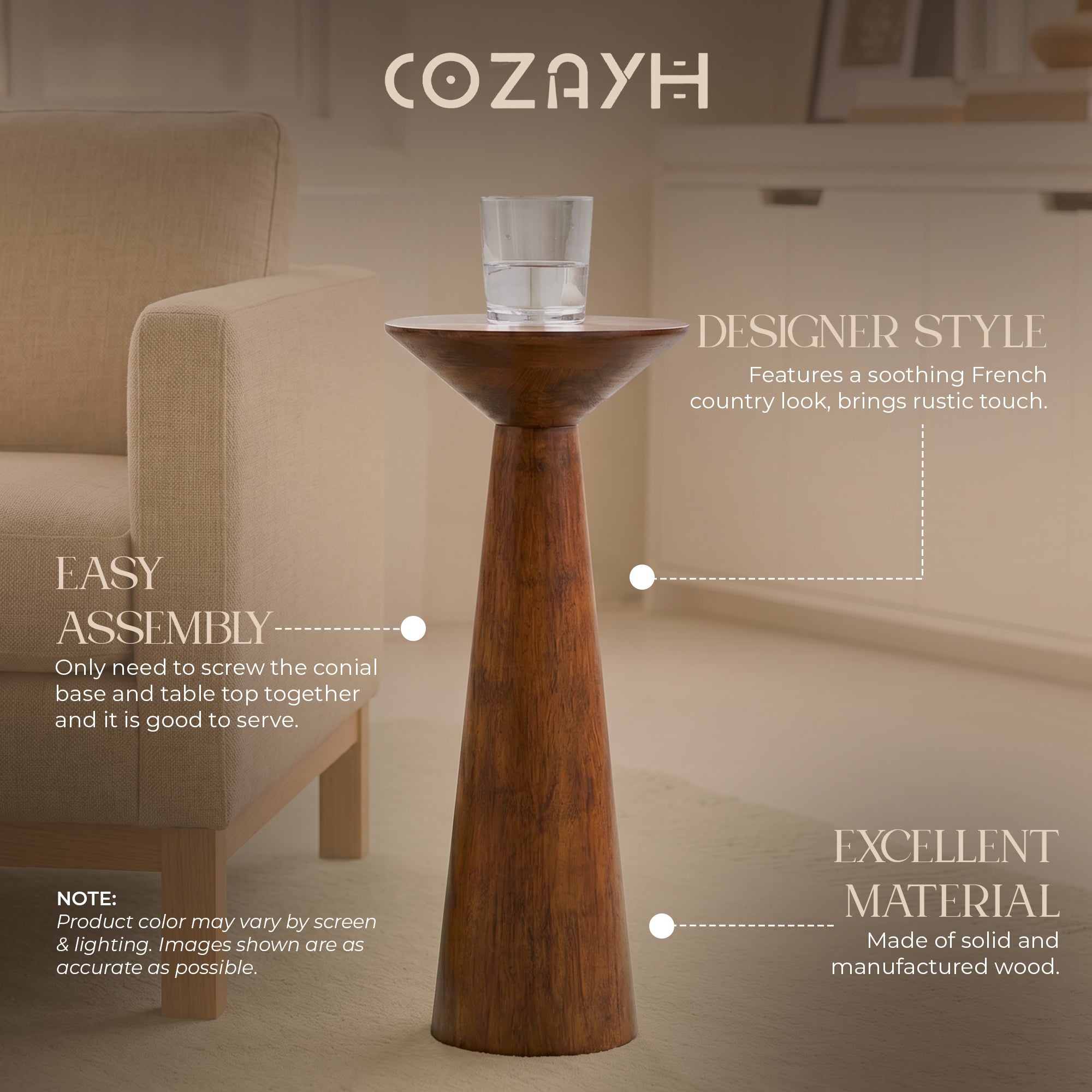 COZAYH Pedestal Tall Round Martini Table for Living Rooms or Bedrooms, Walnut