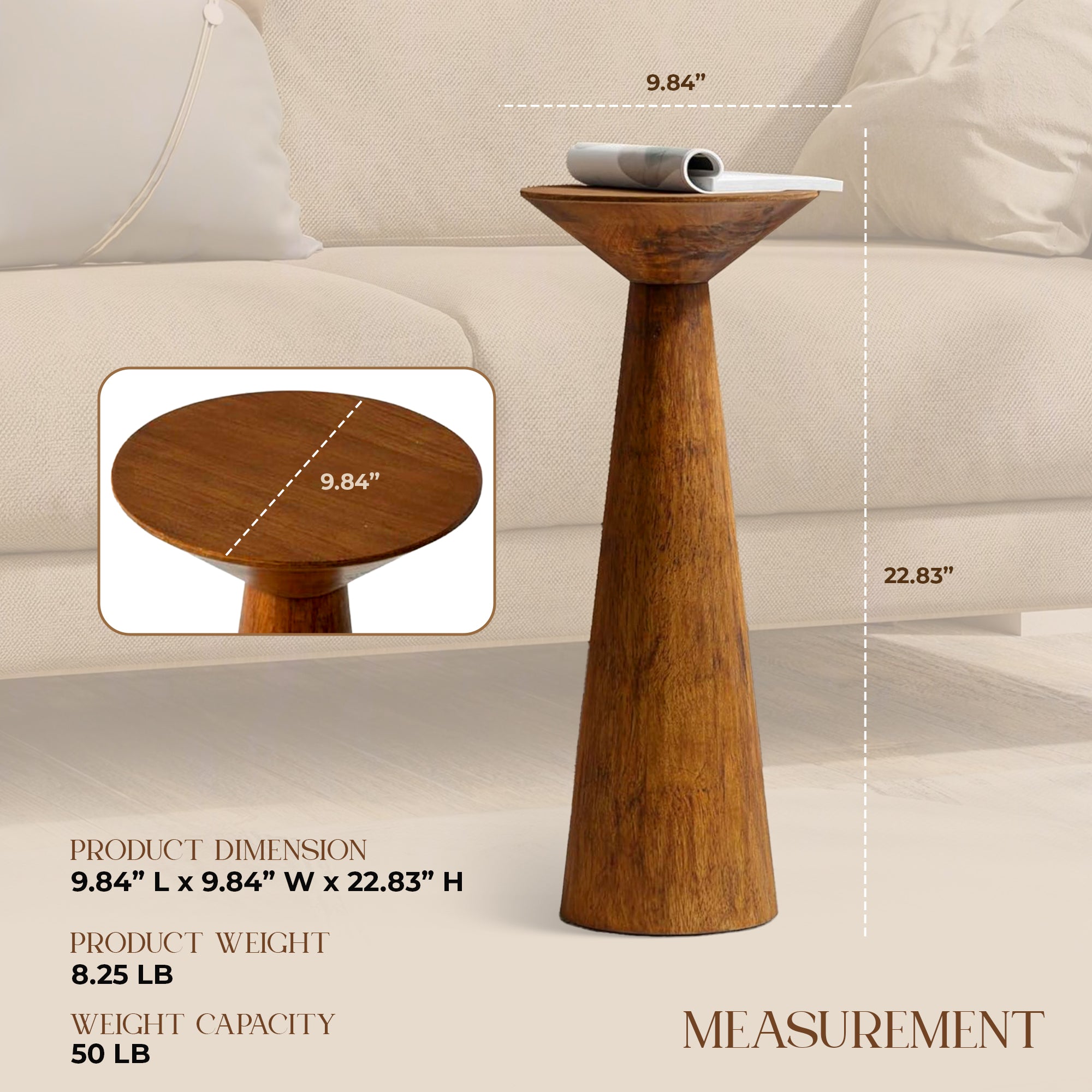 COZAYH Pedestal Tall Round Martini Table for Living Rooms or Bedrooms, Walnut