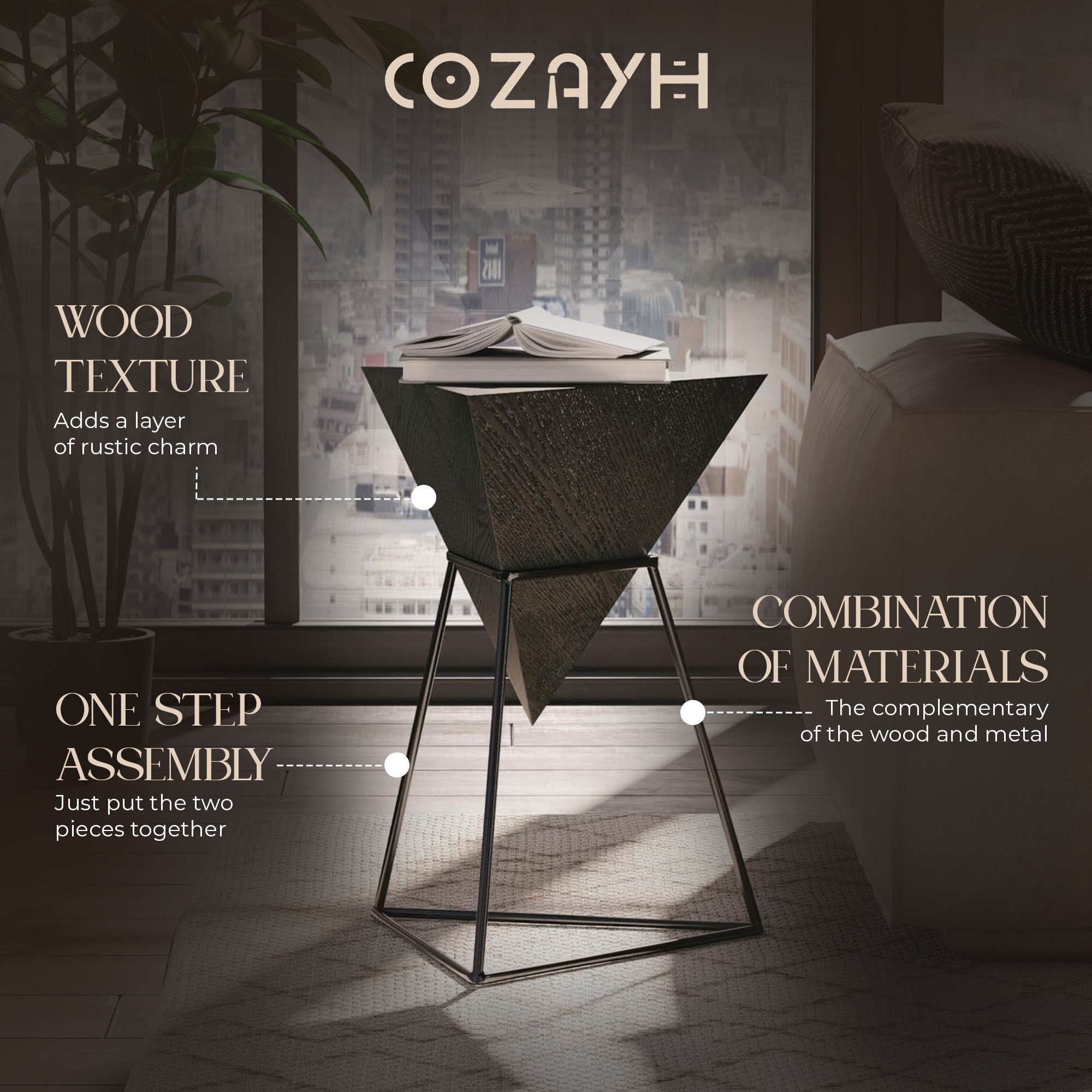COZAYH Geometric End Table with Metal Base Design for Home Living Room, (Used) - VMInnovations