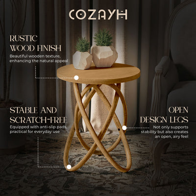 COZAYH Round End Table with Intertwined Base Design for Home Living Room, Walnut - VMInnovations