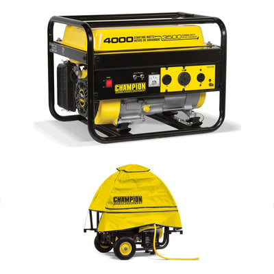 Champion 3500 Watt Gas Powered Generator + Storm Shield Severe Weather Cover