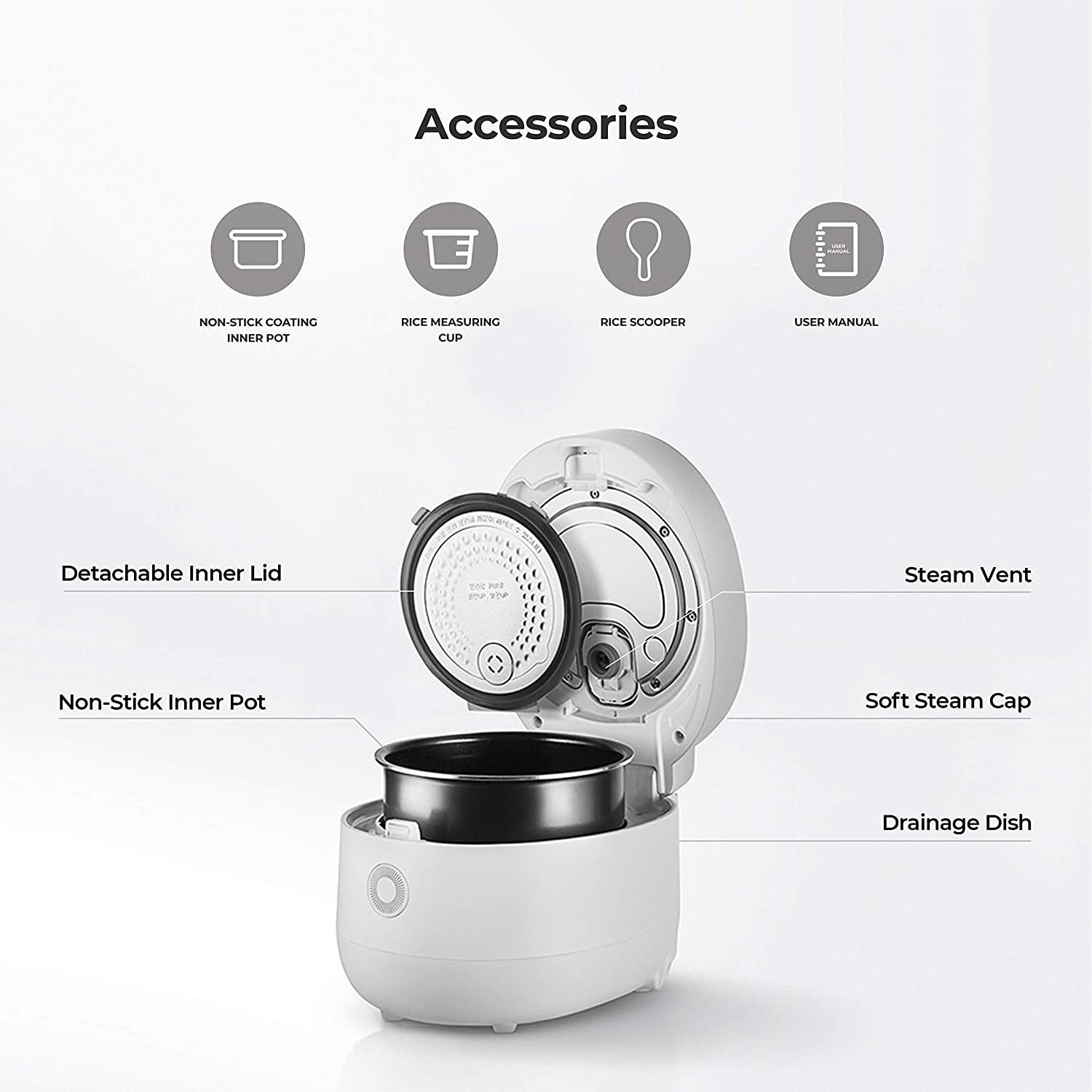 CUCKOO 6 Cup Rice Cooker and Warmer with Nonstick Inner Pot, White (Open Box) - VMInnovations