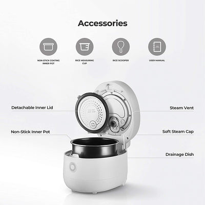 CUCKOO CR-0675FW 6 Cup Rice Cooker and Warmer with Nonstick Inner Pot, White - VMInnovations