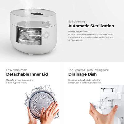 CUCKOO CR-0675FW 6 Cup Rice Cooker and Warmer with Nonstick Inner Pot, White - VMInnovations