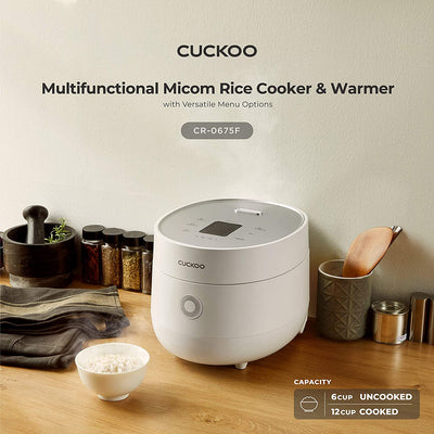 CUCKOO CR-0675FW 6 Cup Rice Cooker and Warmer with Nonstick Inner Pot, White - VMInnovations