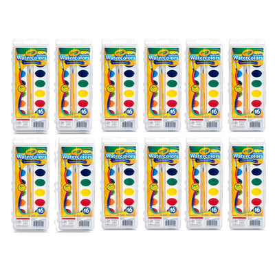 Crayola Washable Watercolor Paint 16 Color Art Set w/ Paintbrush (12 Pack) - VMInnovations